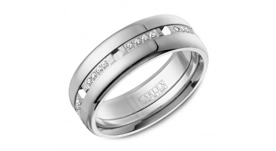 A Carlex matte finished men’s wedding band with diamonds, available at Davidson & Licht.